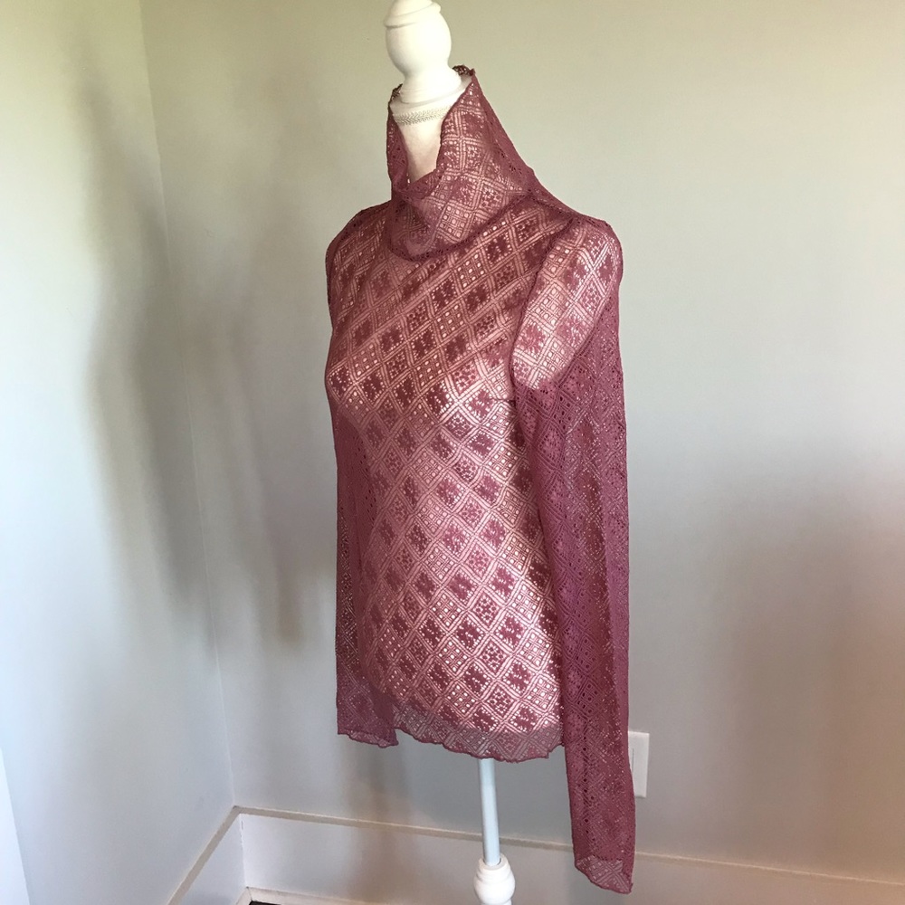 1 Left!! Free People Sheer Lace Turtleneck Top - Picture 7 of 8